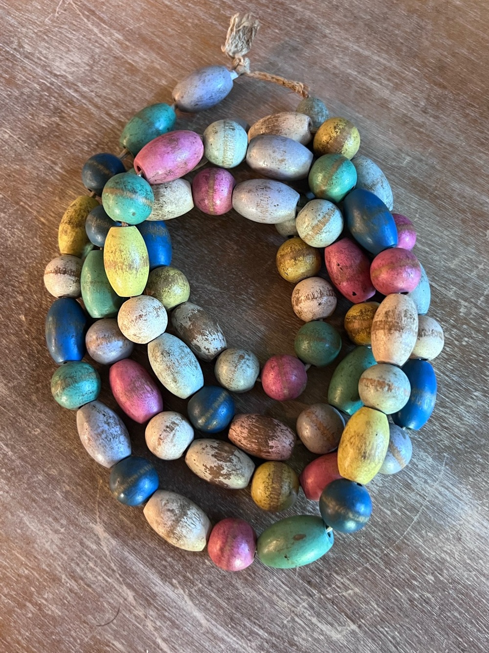 Antique Wooden Beads Vintage Rustic Pastel Necklace or Decor Old Weathered